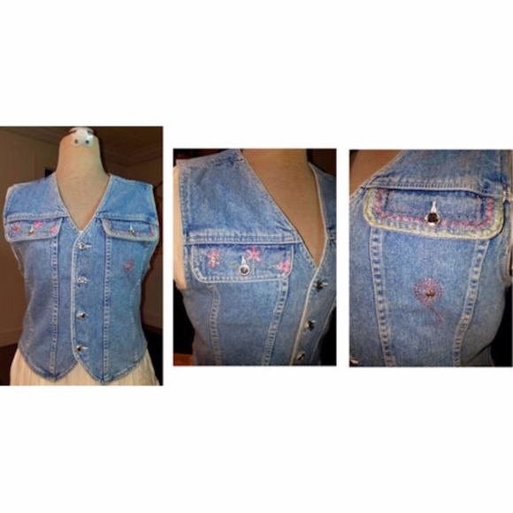 Hand Embroidered Evil Eye Denim Vest Boho Hippie - Picture 4 of 8